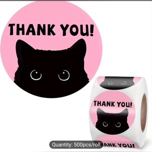 Thank You Black Cat Stickers - Pink and Black. 500 Count 2" - Picture 2 of 2